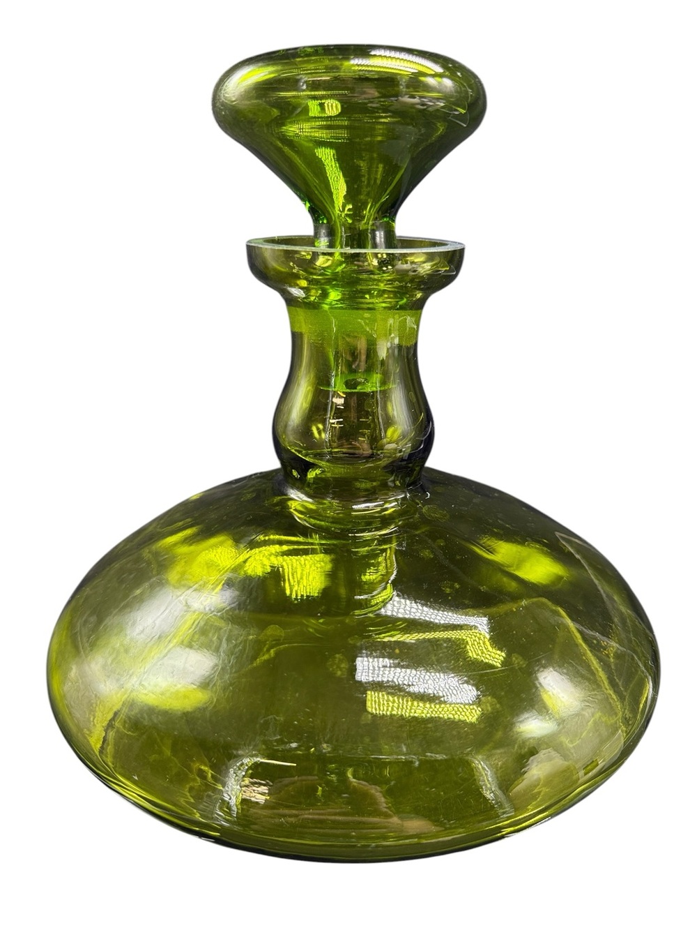 Vintage Olive Green Art Glass Decanter With Ground Glass Stopper MCM - Picture 2 of 11